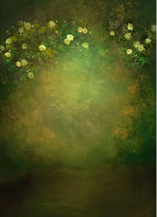 Fondo fotográfico fondo verde flores blancas rosas verano primavera 5x7 ft Foto 1 de 2