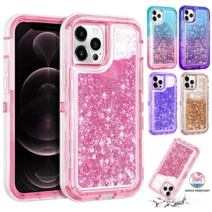 Shockproof Case For iPhone 15 14 13 12 11 Pro Max XR 8 Plus Liquid Glitter Cover - Picture 1 of 19