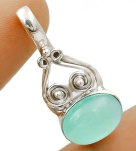 Natural Aquamarine Chalcedony 925 Sterling Silver Pendant @B13-2 - Picture 1 of 1