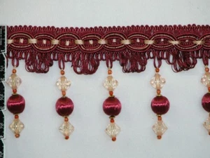 4" Classy Tassel Fringe Trim Ball Bead Burgundy Per Yard - Picture 1 of 2