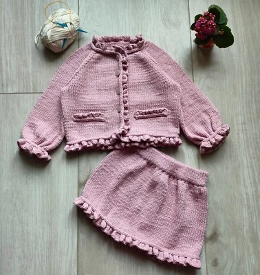 Completo bambina " Fronzolini",fatto a mano,in cottone morbido ,sensa cuciture . - Immagine 1 di 4