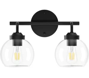 Industrial Black Bathroom VANITY LIGHTS 2-Light, Clear Glass, Ralbay - Picture 1 of 8