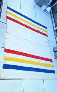Vintage 50er JC Penney große Qualitätsdecke cremeweiß Wollüberwurf 75 x 61 Hudson Streifen - Bild 1 von 7