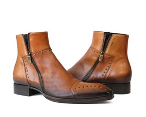 Jo Ghost 3516 italienische Lederstiefel cognacfarben Lazer Print mit Nieten - Bild 1 von 5