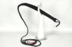 88 Zoll SCHWARZ Leder BULLWHIP 8 Zoll geflochten Indiana Jones Kostüm gem. Leder Zopf - Bild 1 von 6