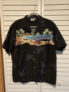 VTG Jade Fashions Hawaiian Shirt Mens Large Cotton Surf Board Woody Car Palm USA - Picture 1 of 11