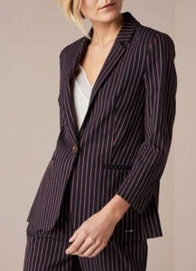 TED BAKER Lehh navy stripe smart tailor suit jacket blazer dressy work prep 3 12 - Picture 1 of 12