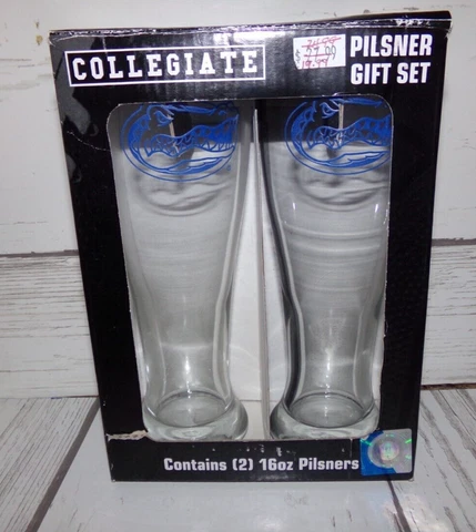 Set of 2 Florida Gators 16 oz Pilsner Glasses Glass set NEW Cover