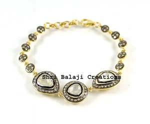 Natural Rosecut Pave Diamond 925 Sterling Silver Bracelet Jewelry Wedding Gift - Bild 1 von 4