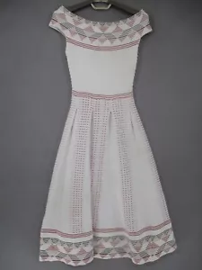 Maje Dress Womens 1 White Red Knit Off Shoulder Geometric A Line Midi - Picture 1 of 23