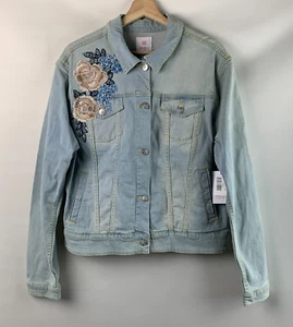 Chaqueta Vaquera Lularoe Lavado Ligero Floral Bordado Botones Bolsillos Talla XL NUEVA - Imagen 1 de 14
