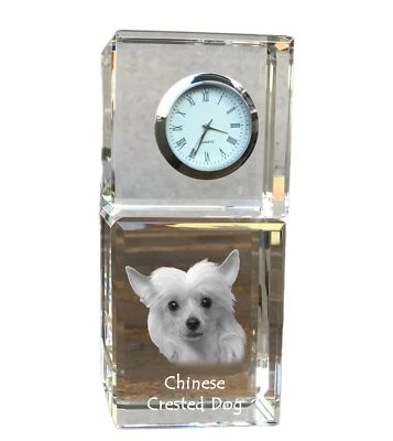 Chien chinois à crête horloge en cristal avec chien Art-Dog - Image 1 of 4