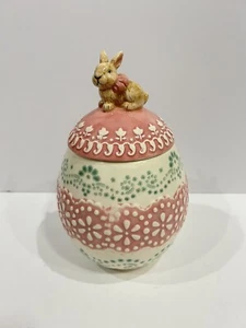 VHTF Ceramic Easter Egg Candy Cookie Jar Storage w/Airtight Bunny Handle Top NEW - Picture 1 of 12