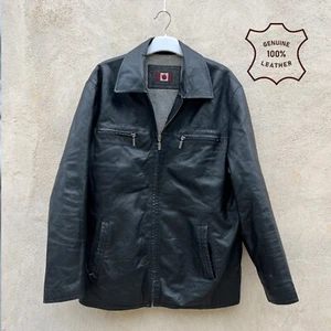 LARGE BLACK LEATHER JACKET Angelo Litrico Mens Lined Northern Outdoor WINTER C&A - Imagen 1 de 10