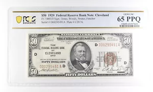 1929 $50 Cleveland OH Federal Reserve Bank Fr#1880-D Gem Unc 65 PPQ PCGS *2519 - Picture 1 of 3