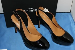 Coach "Abie" Slingback Patent Leather Black Heels Pumps Size 8.5M ~ NEW A3#5 - Picture 1 of 8