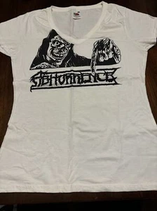 Abhorrence V Neck T-Shirt Damen Small Death Black Metal Horror Band Merch - Bild 1 von 5