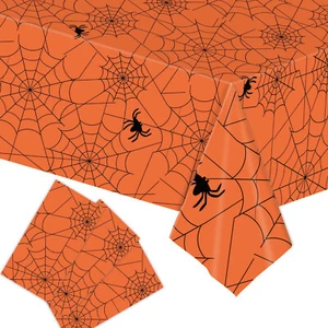 3 Pack Orange Halloween Tablecloth Plastic Disposable Table Cloth 54x108 in - Picture 1 of 7