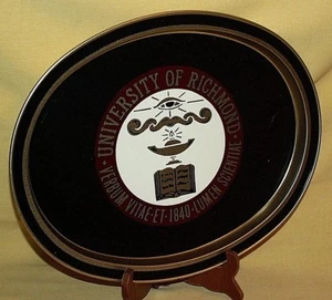 UNIVERSITY RICHMOND TRAY VA VIRGINIA TIN SERVING COLLECTIBLE OVAL GOLD BLACK* - Picture 1 of 6