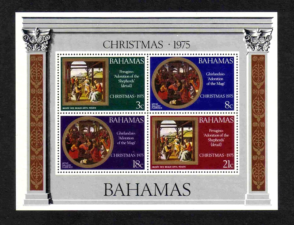 Bahamas 1975 Christmas/ Paintings 4v. miniature sheet (SG MS455) MNH - Image 1 of 1
