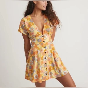Marine Layer Camila Minidress Yellow Vintage Floral Print Small Hemp Blend - Picture 1 of 11