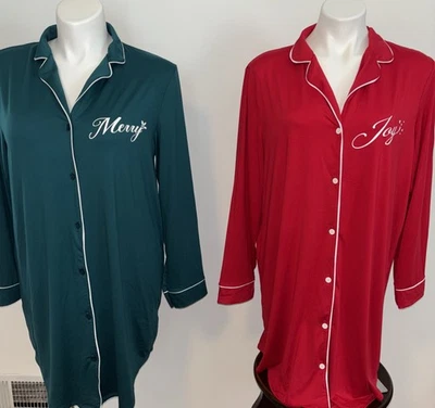 LOTE Charter Club Intimates Talla XL Camisones Suaves Navidad Alegría Feliz Rojo Verde Foto 1 de 4
