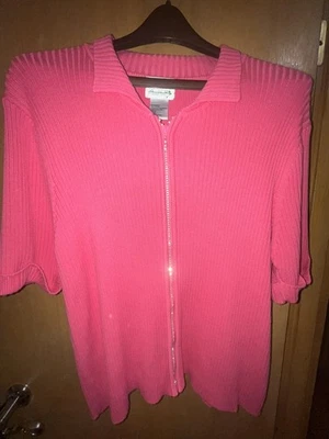 Vintage Pink Quacker Factory Rhinestone & Sequin Zip Cardigan Sweater Sz 1 X - Image 1 of 4