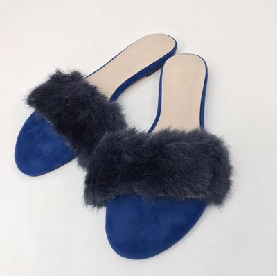 Raye Women’s Blue Faux Fur & Suede Slippers Casual Sandals Size 10 - Image 1 of 4
