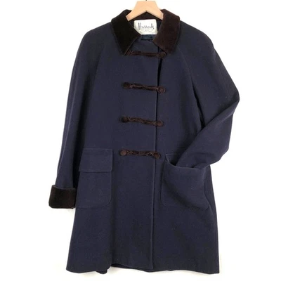 VTG HARRODS Knightsbridge Paris Wool Cashmere Blend Coat Sz M Blue Brown - Image 1 of 4