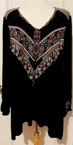 Johnny Was Woman Black Embroidered Velvet Blouse/ Top-Sz 2X~Beautiful~ - Picture 1 of 12