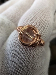 Healing Pure COPPER and Clear QUARTZ &  Wire Wrap Ring~ Size 9 Handwrapped By, d - Picture 1 of 6
