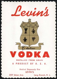Vintage label LEVINS Vodka #1 Long Branch New Jersey unused new old stock nrmt+ - Picture 1 of 3