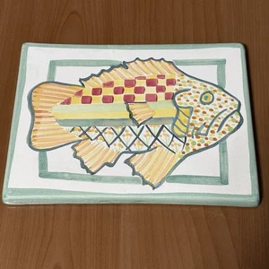 VTG MacKenzie-Childs Fish Story Tile Trivet 8" X6” Hand Painted Green Trim - Picture 1 of 2