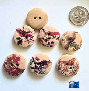 20pcs 20mm Assorted Birds Wooden 2 Hole Buttons - Picture 1 of 1