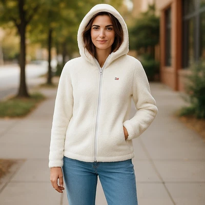 Tommy Hilfiger Women's White Full Zip Fleece Hoodie Sweater Sz M - Image 1 of 4