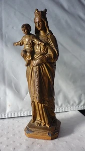 Antigua estatua francesa de Santa Virgen María Spelter pátina de bronce religiosa años 1800 - Imagen 1 de 12