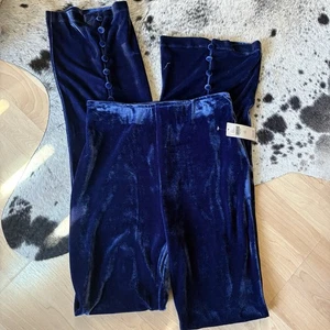 Pantalone ANTHROPOLOGIE blu velluto svasato pull on taglia XS nuovo con etichetta - Foto 1 di 7