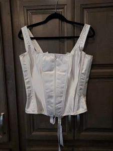 Starline Women's White Sz 36 Zip Front/Wide Ribbon Lace Up Back Straps Corset - Picture 1 of 7