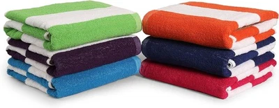 Juego de toallas de baño paquete de 6, 30 X 60 pulgadas grandes 100 % algodón cabaña rayas toallas de playa Foto 1 de 4