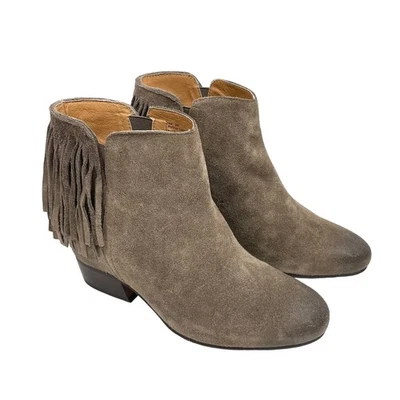 Botas de salto empilhado com franja de camurça couro acastanhado Matiko UE 36 EUA 5-5.5 novas sem etiquetas - Imagem 1 de 4