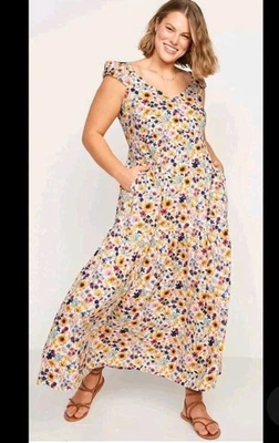 Maxi Vestido Antiguo Azul Marino Flor Silvestre Floral En Niveles Manga Gorra Ajuste Acampanado Todo el Día M. Foto 1 de 4