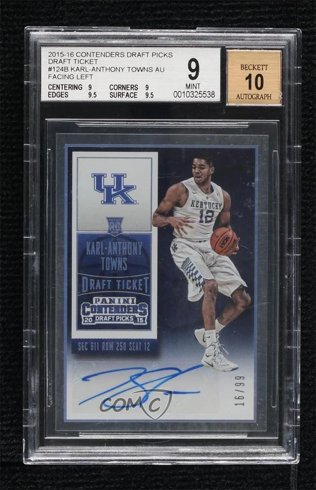 2015 Contenders Draft Picks Ticket /99 Karl-Anthony Towns BGS 9 Rookie Auto RC - Image 1 of 2