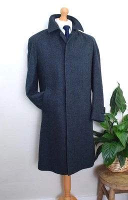 New DUNN & CO Herringbone Tweed Balmacaan Coat Size 38R/48R Medium Raglan Blue - Image 1 of 4