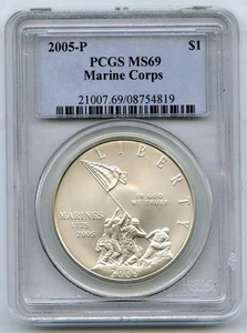 2005-P Marine Corps Silver Dollar PCGS MS69 Commemorative $1 Coin - P64 - Picture 1 of 2