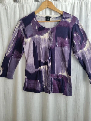 NWOT Ann Taylor Cardigan Med Geometric Print Abstract Career Office Preppy - Image 1 of 4