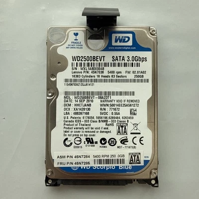 Western Digitial Blue 250GB 2.5" SATA HDD HARD DRIVE WD2500BPVT SATA - Image 1 of 3