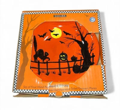 樱花桌闹鬼隐藏套装 4 件陶器沙拉/甜点盘 NOS — 第 1/2 张图片