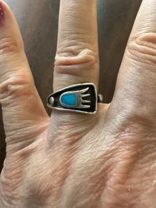Estate Native American turquoise bear claw Sterling Silver Ring Sz 5.5 AS IS - Picture 1 of 6