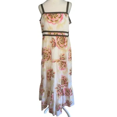 Maxi Vestido Garnet Hill Para Mujer Plus 14 Retro Floral Verano Volantes Dobladillo Sin Mangas Foto 1 de 4