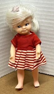 RARE Vintage 1966 My-Toy Jointed 6" Doll White Platinum Blonde Hair Hat Japan A5 - Bild 1 von 9